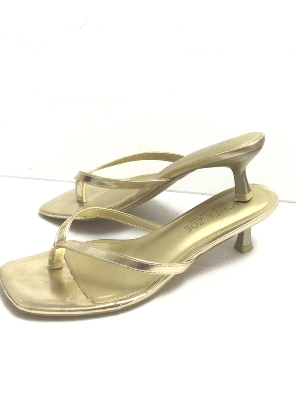 Rachel Zoe Metallic Square Toe Kitten Heel Flip Flops